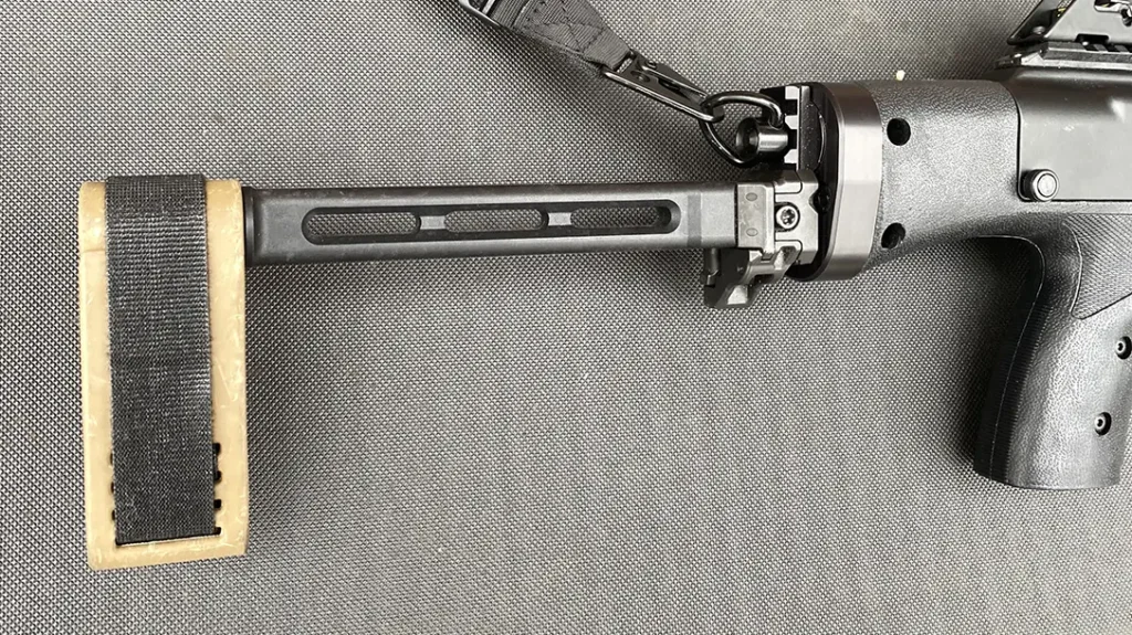 The folding SIG Canebrake Rattler pistol brace fit the Hi-Point 995P nicely.