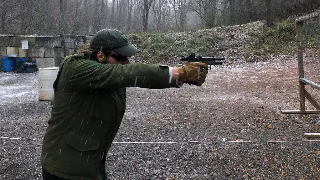 Sending rounds downrange with the IWI Masada Tactical. 