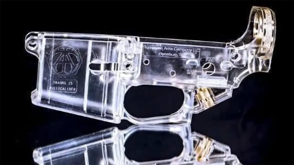 These transparent AR lower receivers definitely do not look like gun parts.
