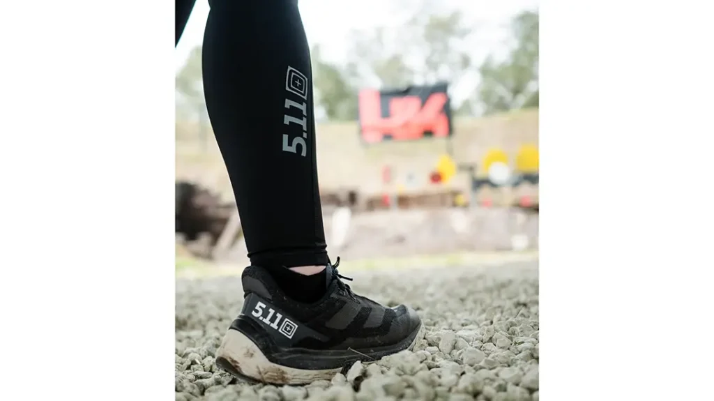 Shooting a stage while wearing 5.11 Athene Leggings. 