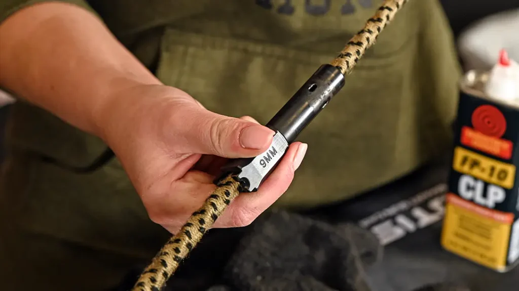 Next, the author went in with the 9mm Ripcord Pull Through Bore Cleaner.