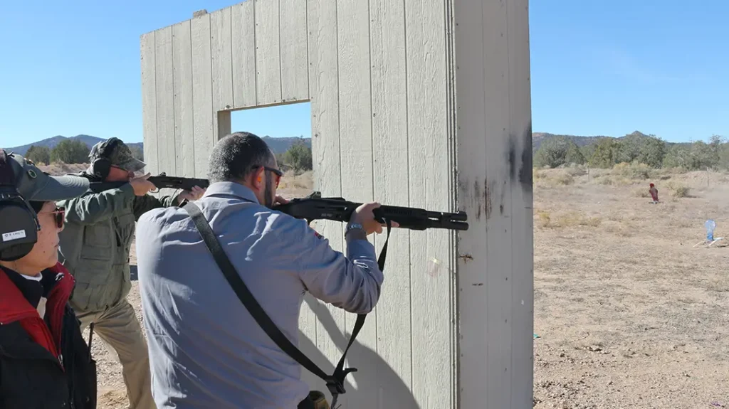 Confident in each team’s movements, we reconvened at the urban scrambler, a dynamic range designed to teach shooters how to use cover.