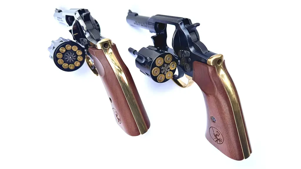 The cylinder holds ten rimfire rounds.