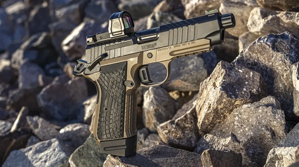 The Kimber KDS9c has an excellent flat face trigger, but it’s not quite competition-level good.