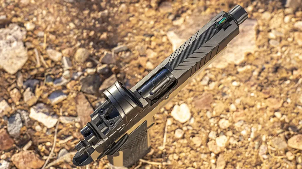 Up top, the Kimber KDS9c has a steel slide that is handsomely cut with enough angles to bring it well outside of the land of 1911 boredom.