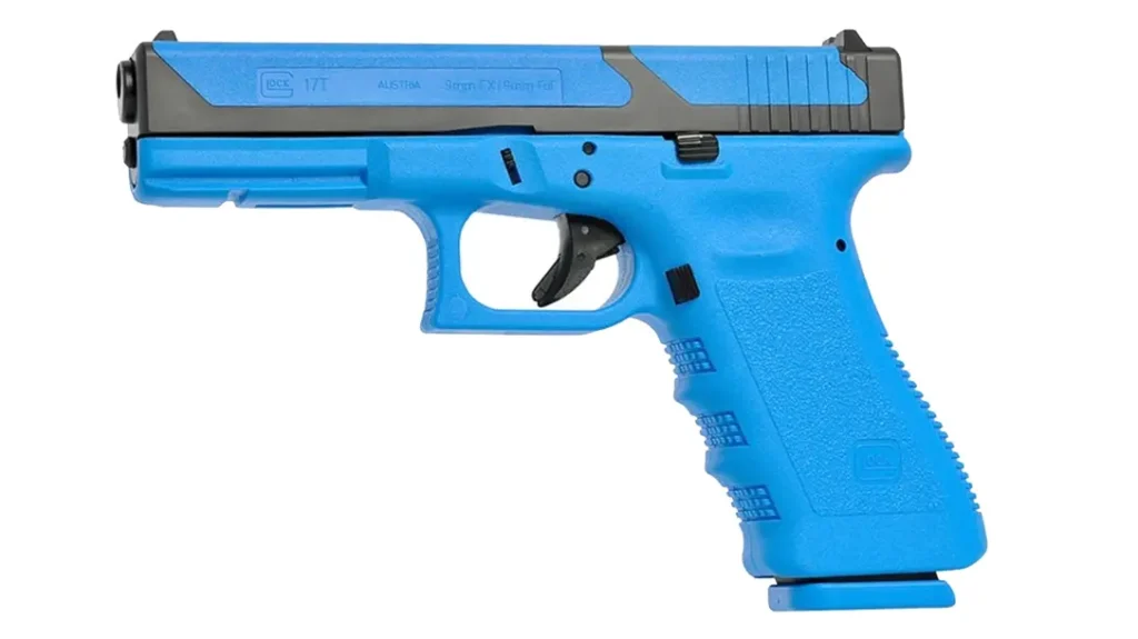 The GLOCK G17T FX fires a marking round.