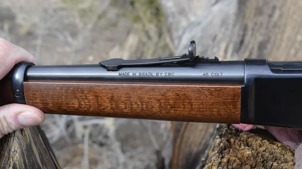 Heritage lever-action rifles come stamped from Brazil. 