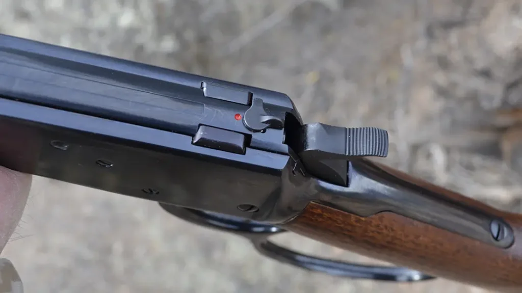 Safety and hammer on the Heritage 92 lever-action rifle. 
