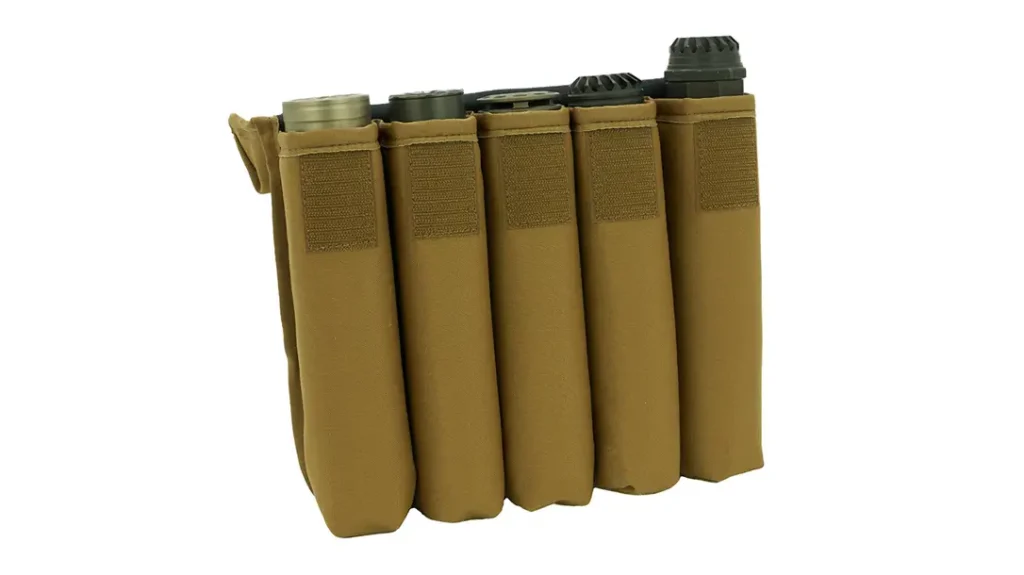 The caddy holds five suppressors