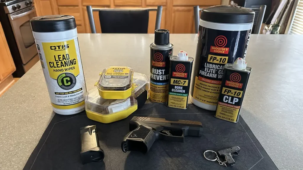 Before field stripping her handgun, the first step was gathering the necessary materials.