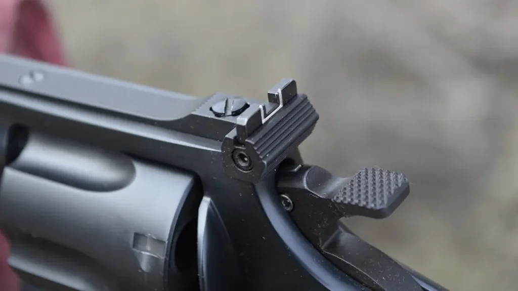 The author fired all groups in the single-action mode, and the gun’s oversized, checkered hammer spur made this easy.