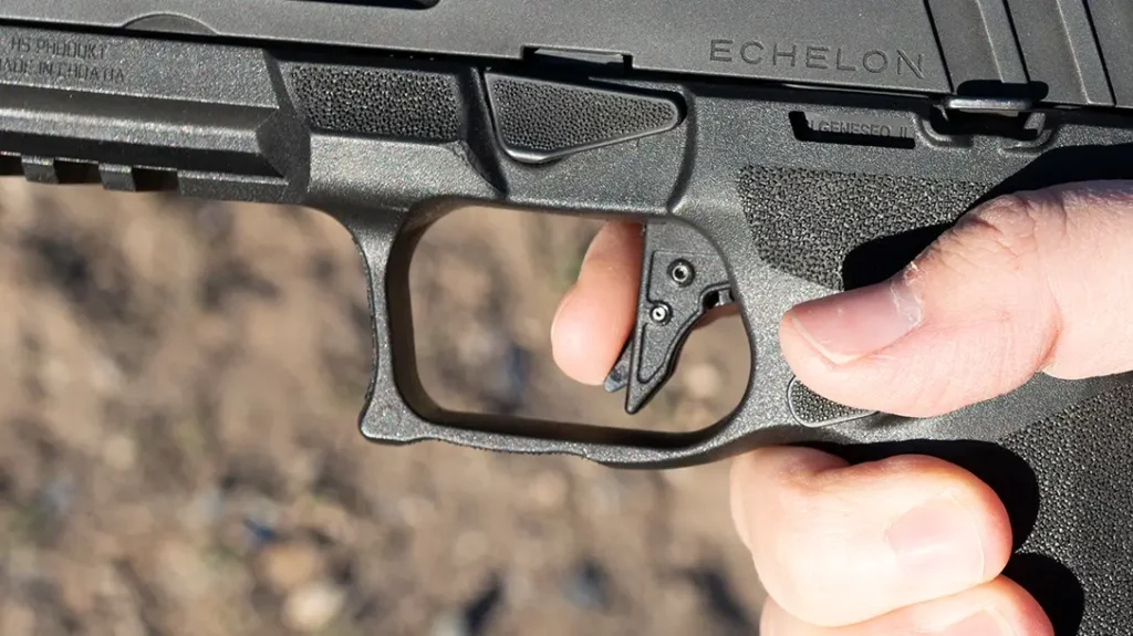 Of the aftermarket accessories for the Springfield Echelon, the author’s favorite upgrade is the Overwatch Precision trigger, specifically the OP PolyDAT Direct Shoe replacement model.