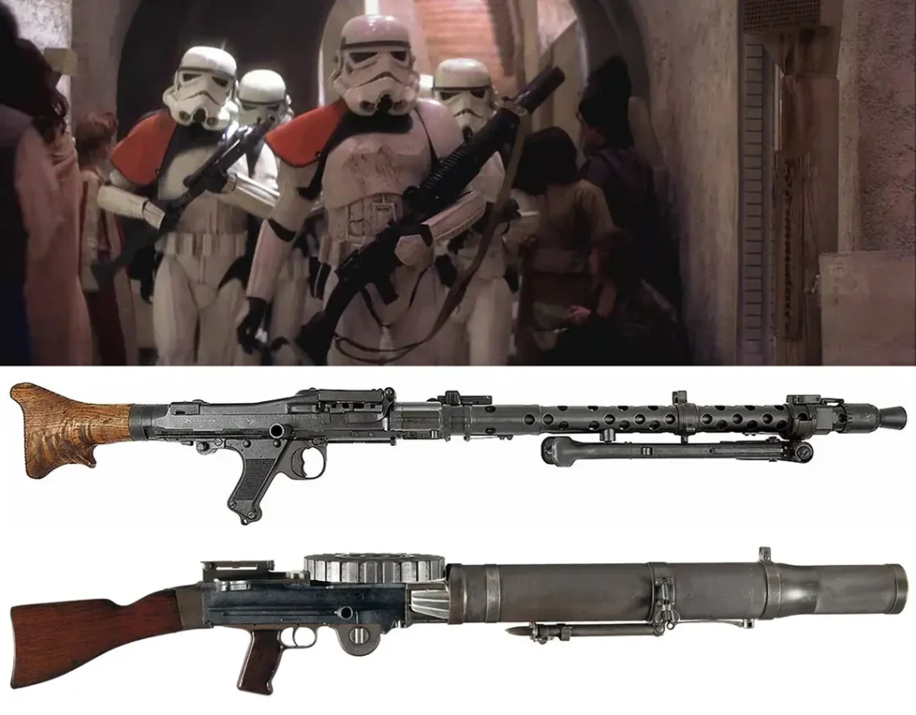 Storm Troopers carried various rifles based on the German StG44 or Sterling L2A3 and more. 