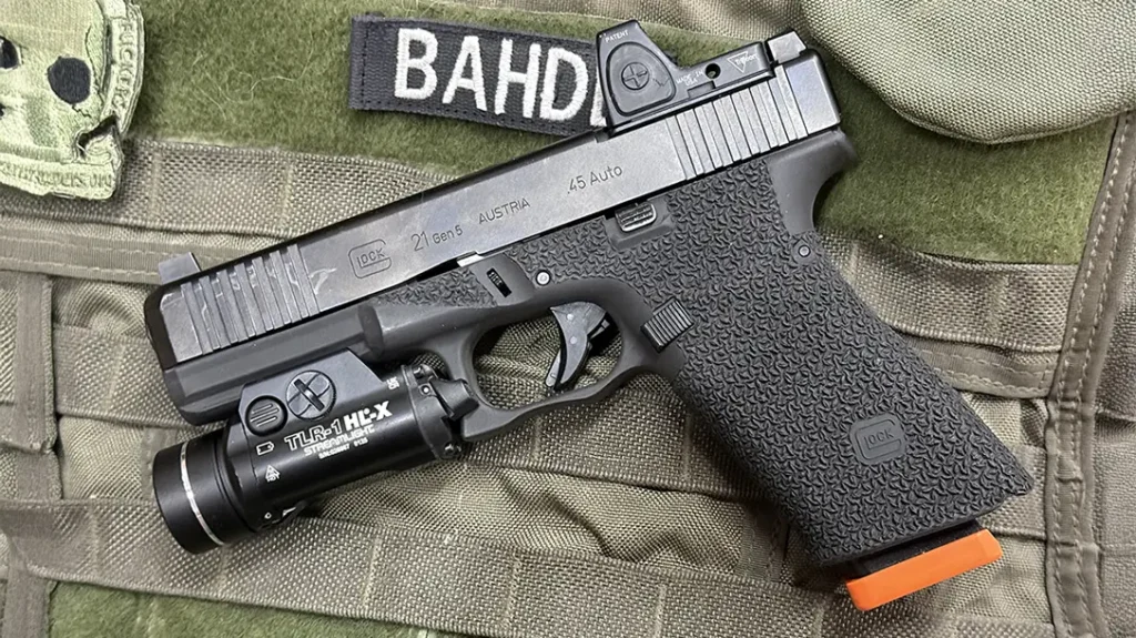 One of the author’s favorite teaching and training pistols is a large frame Glock (G21).