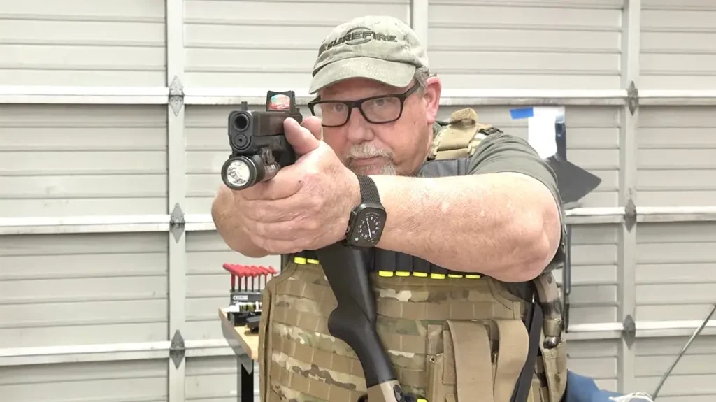 Another advantage is aiming with an actual RDS and seeing how the trigger press disturbs the pistol.