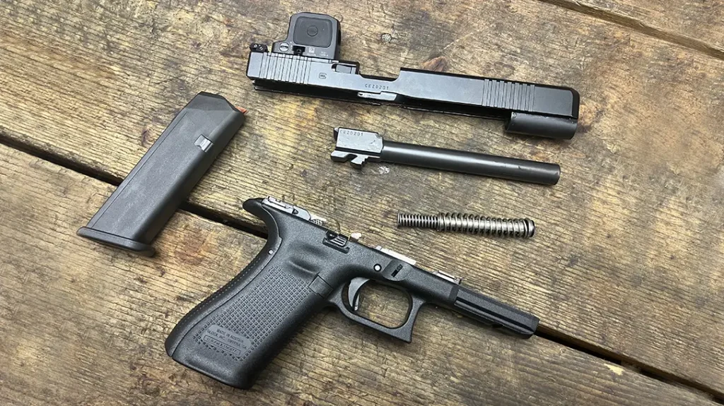 The 6.02-inch barrel is the most obvious departure, giving an overall slide length of 8.85 inches.