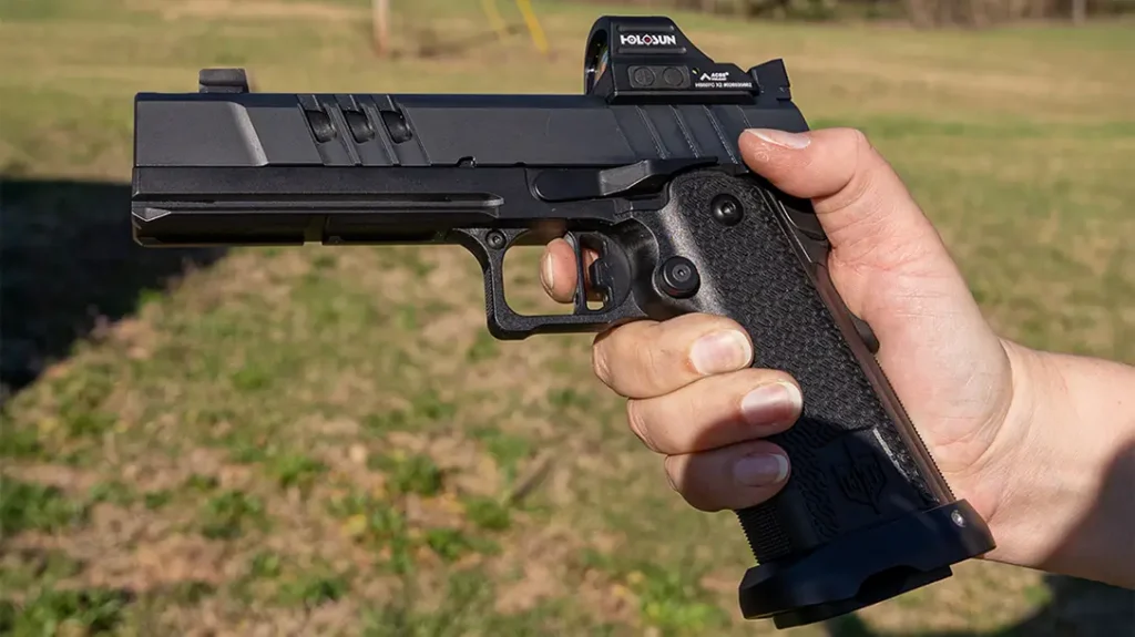The Military Armament Corporation MAC 9 DS-D Comp pistol is already built with an excellent skeletonized hammer and trigger.