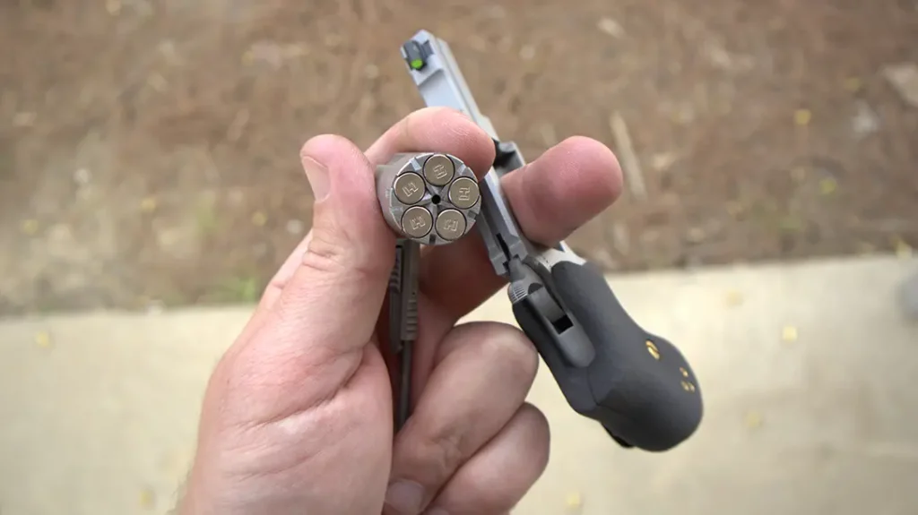 The author tried some Hornady V-Max 30-grain varmint loads out of the North American Arms Rule 1 gun and got a respectable 4-inch group at seven yards.