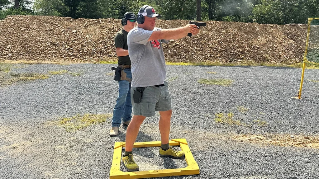 Ken’s progression of training for handgun competency is safety, fundamentals, accuracy, shot calling, draw, reloads, multiple targets, and movement.
