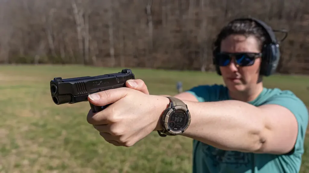 The author has medium-sized hands, and the one thing she had to adjust to shoot this pistol was her trigger press.