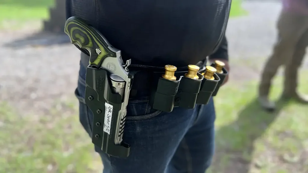 The author’s main gun was the Spohr Club 5.0, a German-made L-Frame-sized wheelgun with incredible build quality in a Speed Beez holster kit.