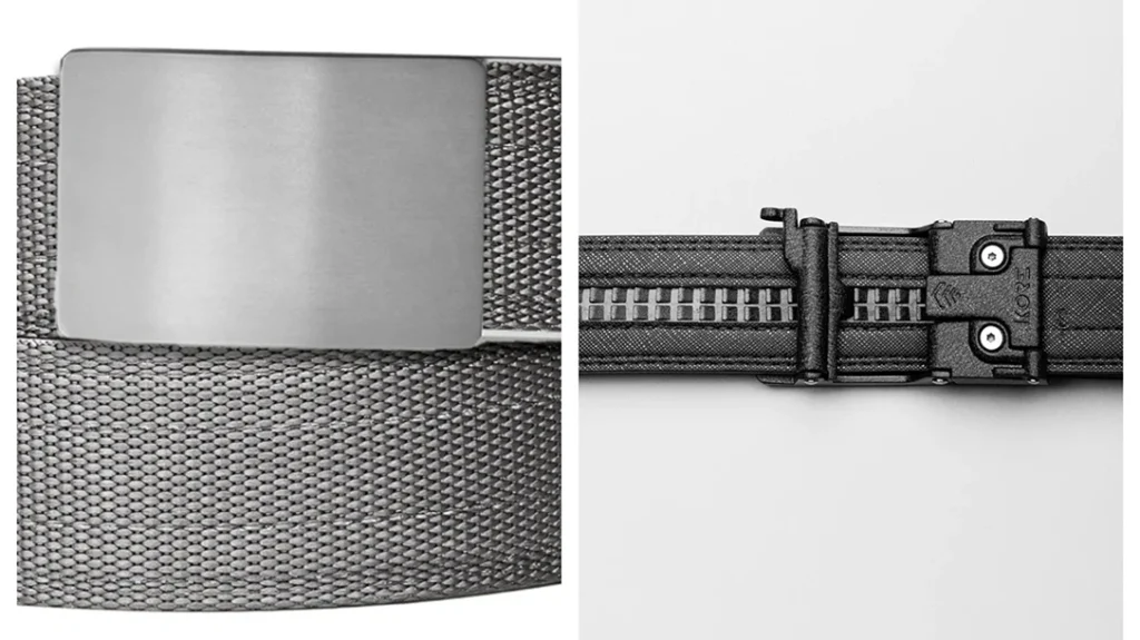 Made from tactical nylon with their patented spring-loaded ratcheting buckle, the Kore Essential X7 is a reinforced belt rated to carry up to eight pounds.