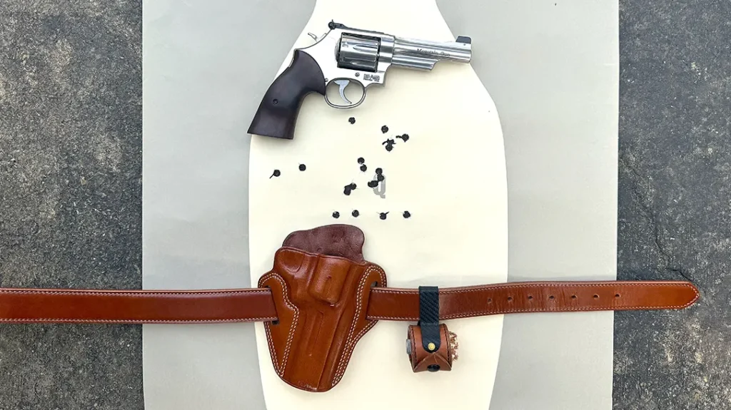 Results of 2nd practical shooting course with the Model 686 Plus Mountain Gun and Galco holster/belt, and Simply Rugged Holsters Sidewinder Speedloader pouch.