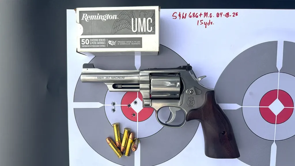 Best 5-shot group (1.43 in.) at 15 yards with Remington ammo.