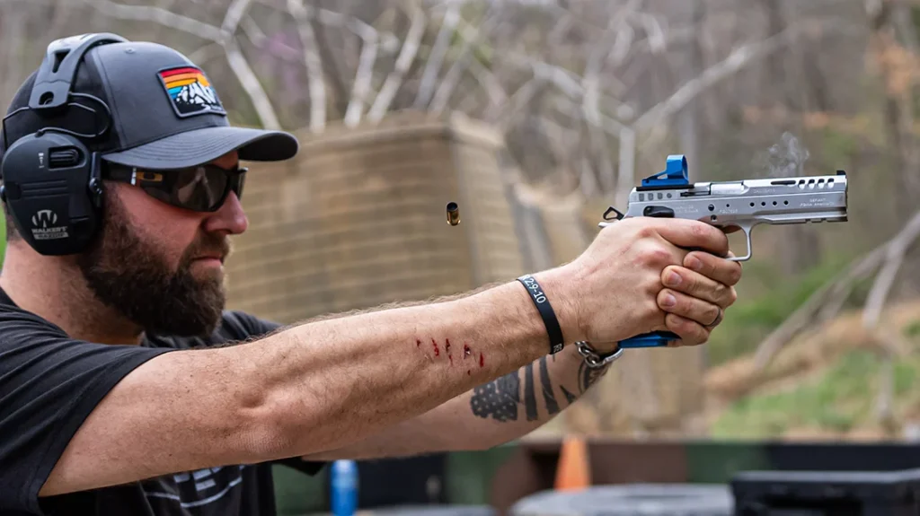 The Tanfoglio Limited Master Xtreme's lightened slide helps with cycle speed, especially with the added weight of a red dot optic.
