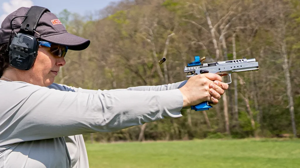 The gun's weight, paired with slower velocity ammunition, negated most of the would-be muzzle rise.