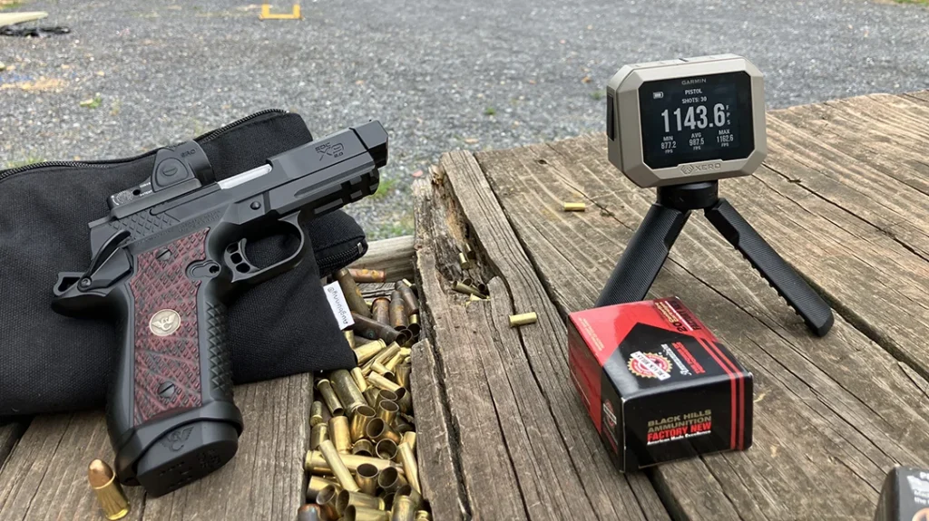 Initial range work with the Wilson Combat EDC X9 2.0 involved confirming Trijicon SRO zero and chronographing loads.