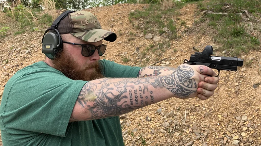 The author running drills with the Wilson Combat EDC X9 2.0.