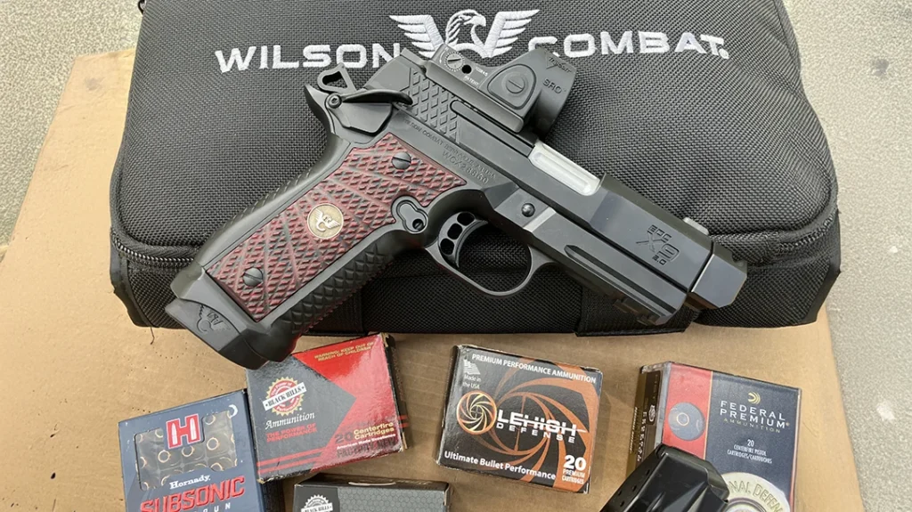Wilson Combat EDC X9 2.0 with Trijicon SRO mounted. Wilson Combat add-ons, such as an integrated magazine well and a compensated barrel, are also part of the package.