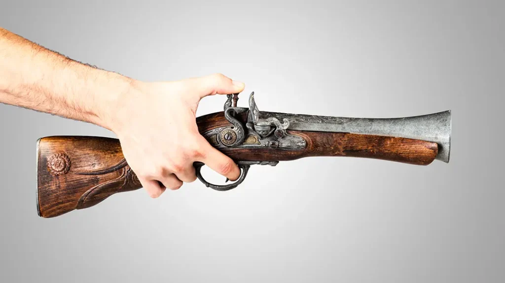 The Blunderbuss was a crude weapon that was effective at short range and lacked accuracy for long-range shots. 