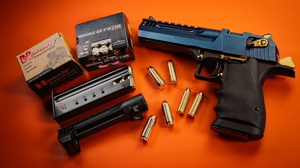 The author loaded up and hit the range with a mix of Hornady .44 Magnum and HOP Munitions .50 AE.