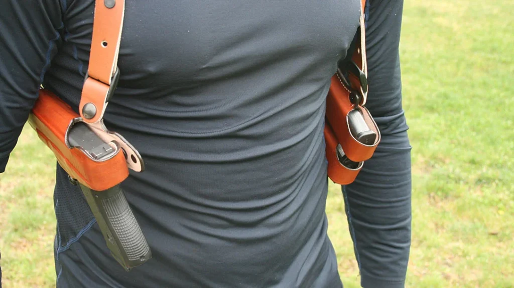 Belly band holsters, inside-the-waistband holsters, and shoulder holsters are great options to help distribute the firearm’s weight.