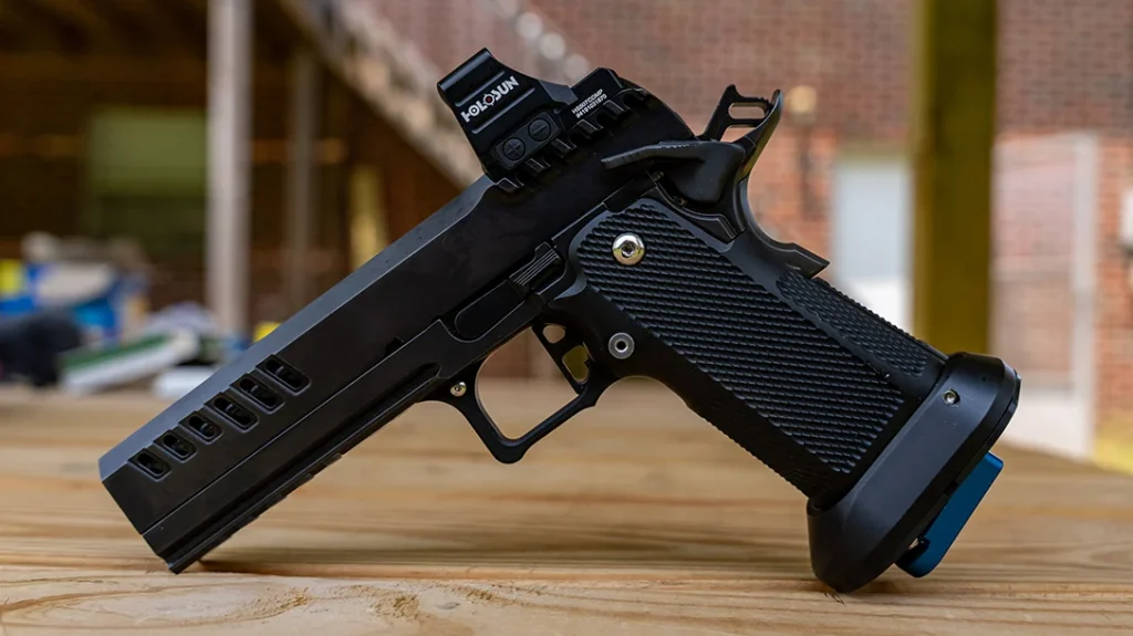 The primary reason a competition shooter will love this pistol is that the slide has no iron sights at all.