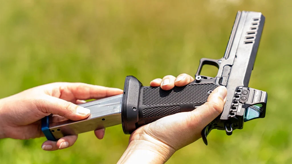 One thing Warwick Tactical did with this pistol is install a magazine release threaded #4-40 so shooters can install aftermarket extensions and buttons.