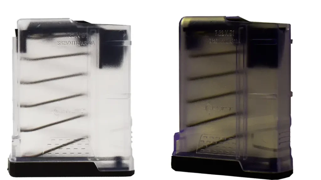 MFT's 7.62x51 10-round Translucent EXD Magazine come in clear and smoke.