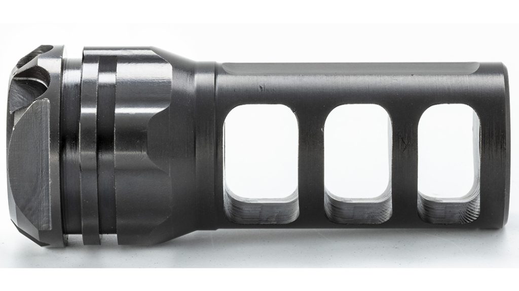 The Gemtech ETM Elite Taper Mount muzzle brake was made to minimize bulk and weight but provide a secure mounting without carbon locking and has been proven to hold consistent MOA after extended use with an Abyss.